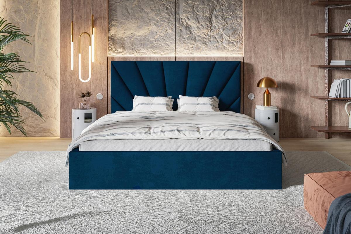 BETT 120x200 - Polsterbett mit Bettkasten und Metallrahmen - Modern Betten - Glatter Kronos-Stoff - Kollektion Denver, Blau - Blau, Holz/Textil (120/200cm) - Alpi-Möbel