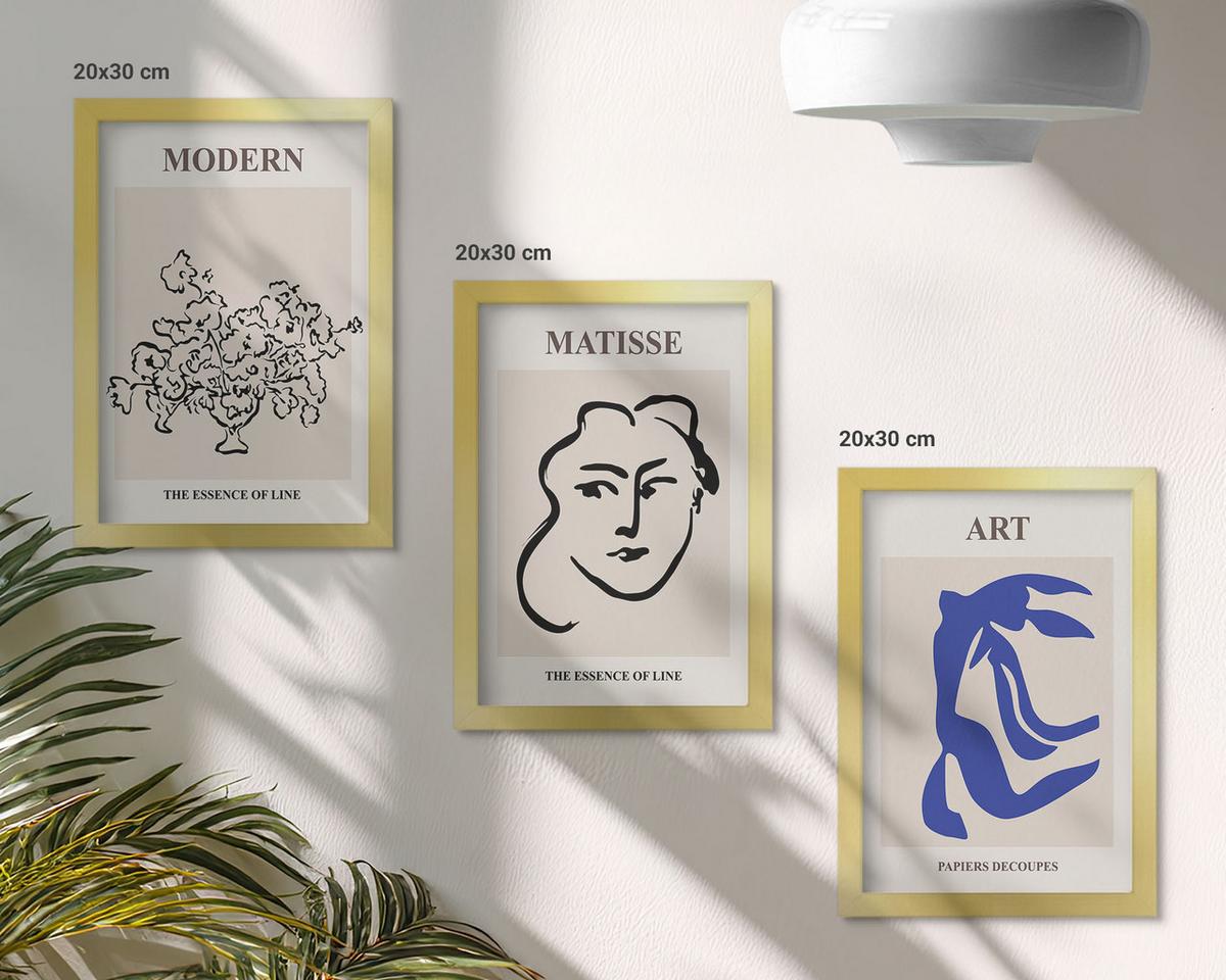 BILDER SET 3er Set - 20x30 cm Goldrahmen - Abstrakte minimalistische Poster - Goldfarben, Kunststoff (20/30cm) - TULUP