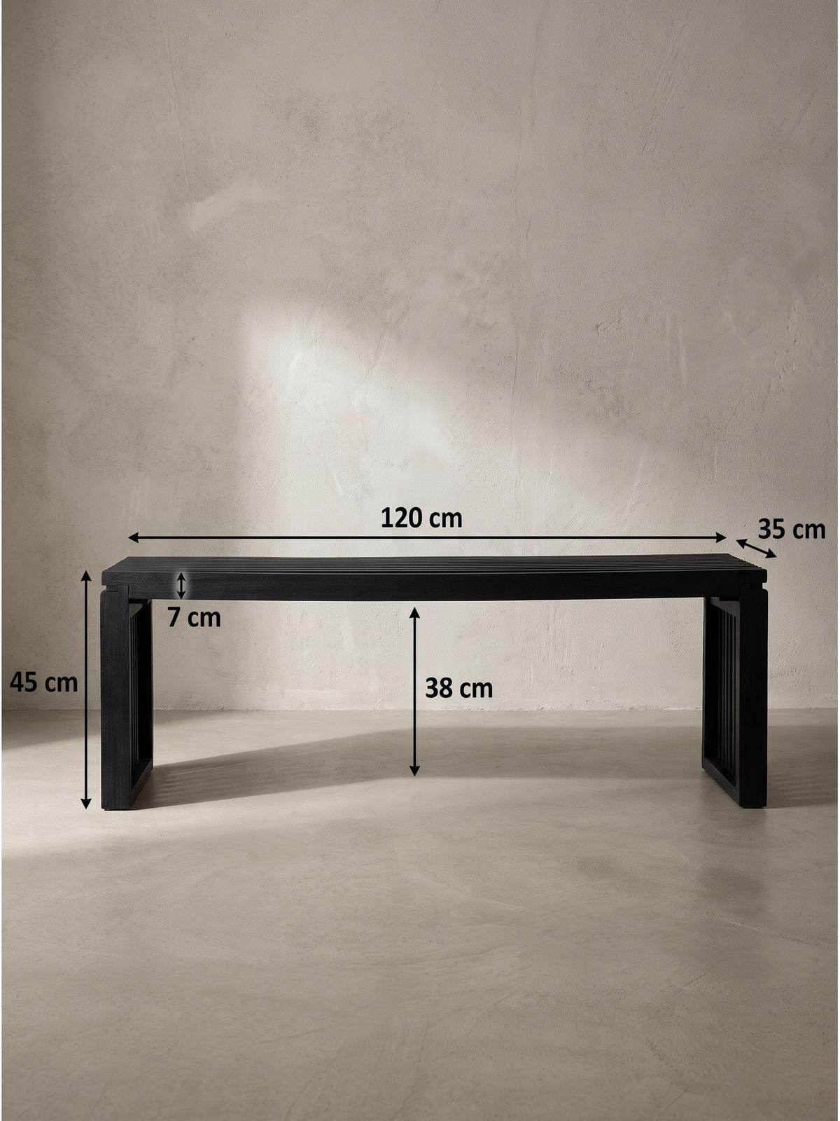 SITZBANK PALLANZA, Akazie Massivholz, Schwarz, 120 x 35 x 45 cm - Schwarz, Holz (120/45/35cm) - KADIMA DESIGN