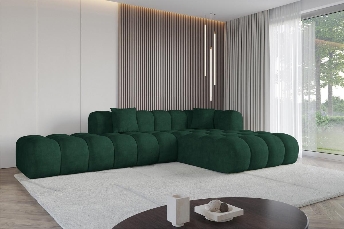 ECKSOFA Ottomane Rechts OLEA-L2 - 289x176x71 cm Dunkelgrün - Dunkelgrün/Schwarz, Holzwerkstoff/Kunststoff (289/176cm) - ALTDECOR