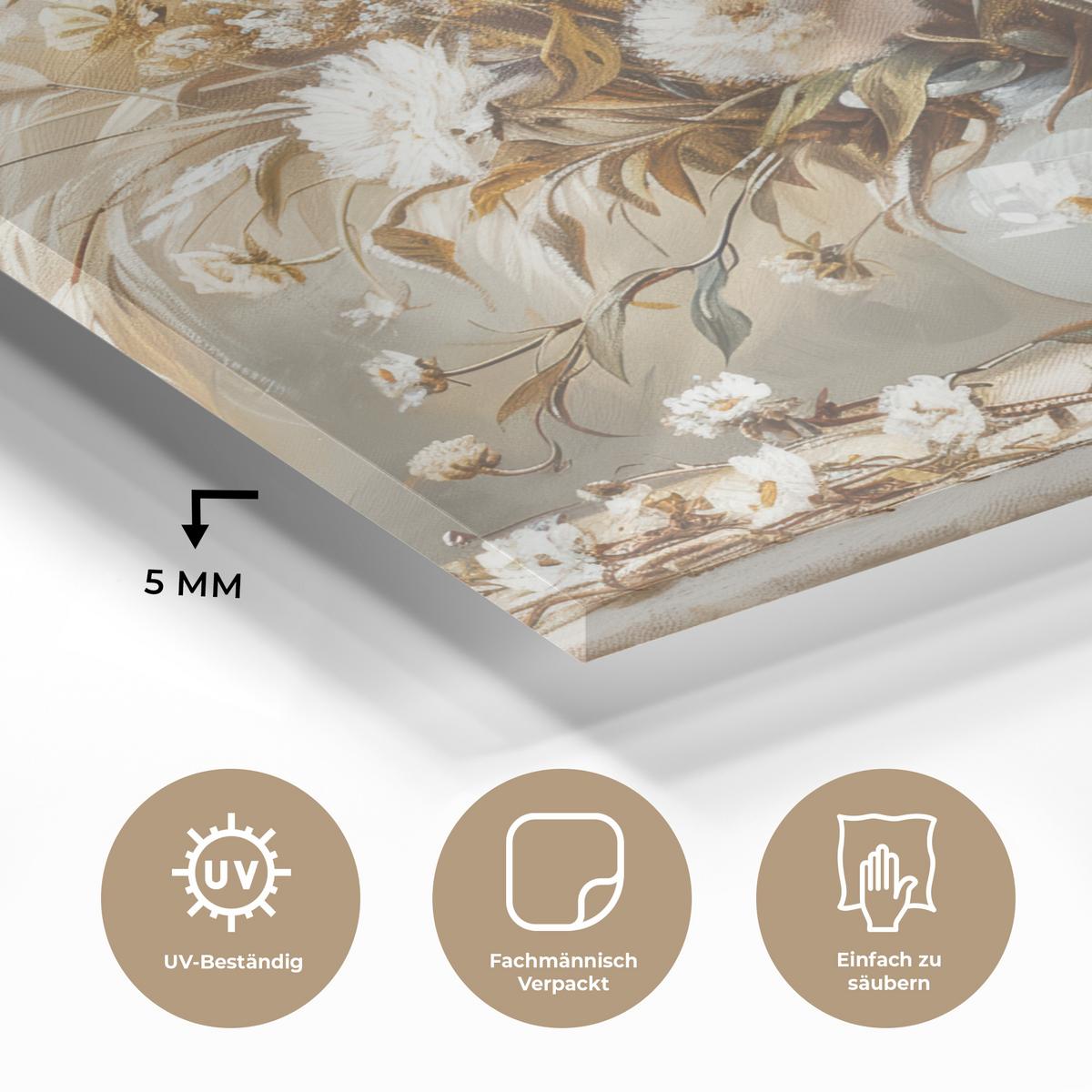 ACRYLGLASBILD Blumen - Vase - Stilleben - Beige 90x90 cm - Creme, Glas (90/90cm) - MuchoWow