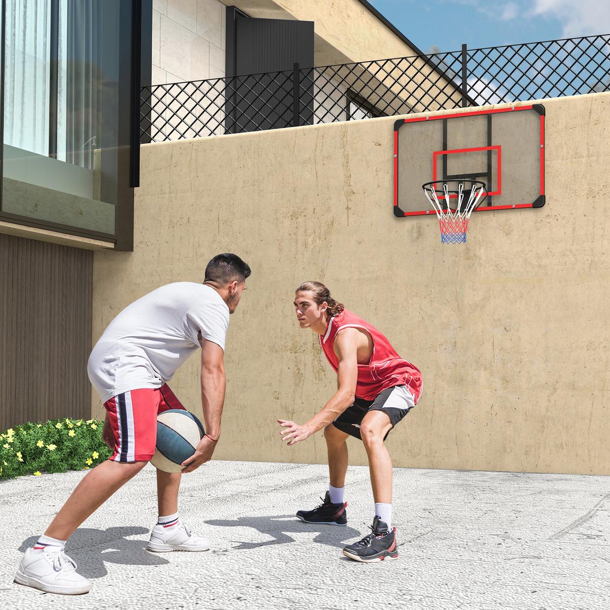 BASKETBALLKORB, Basketballbrett mit Korb, Wandmontage, für Outdoor, Stahl - Rot, Metall (61/113cm) - SPORTNOW
