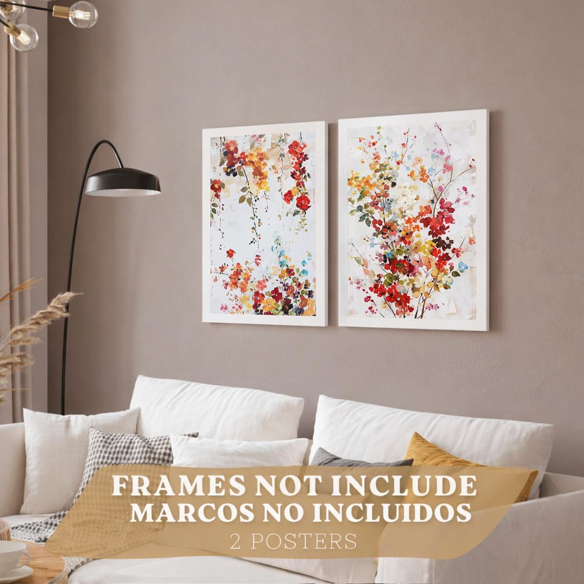 POSTER 2er-Set Wandbilder Wildblumen modern Wohnzimmer Deko, Schlafzimmer, Küche, Badezimmer Rahmenlos A4 - Klar, Papier (29.7/1/21cm) - Nacnic