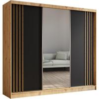 SCHWEBETÜRENSCHRANK Nela II 240/216/61 eiche artisan mit Schubladen - Schwarz/Eiche Artisan, Holzwerkstoff (240/216/61cm) - Beautysofa