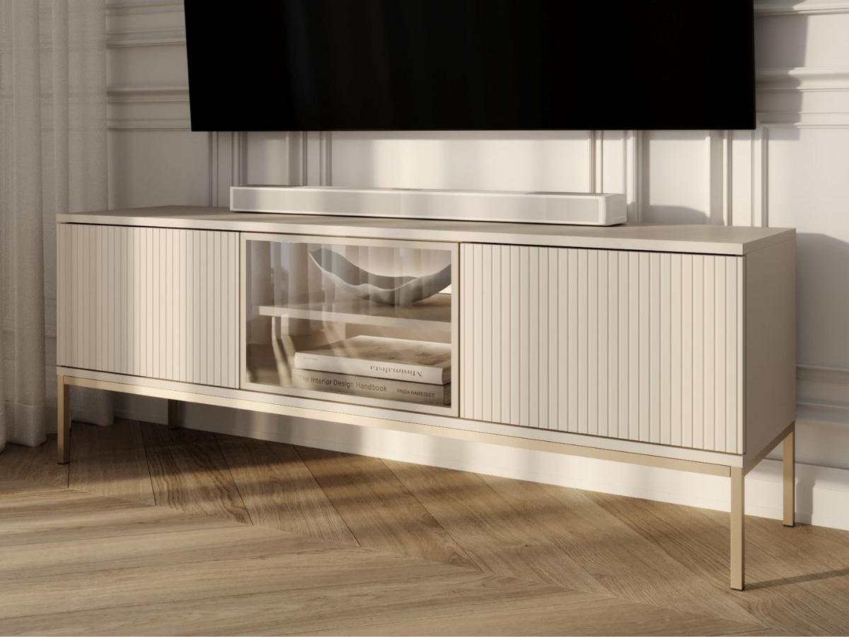 TV-SCHRANK Kaschmir 154 cm Deo - Kaschmir/Champagner, Glas/Naturmaterialien (154/56/39cm) - Graingold