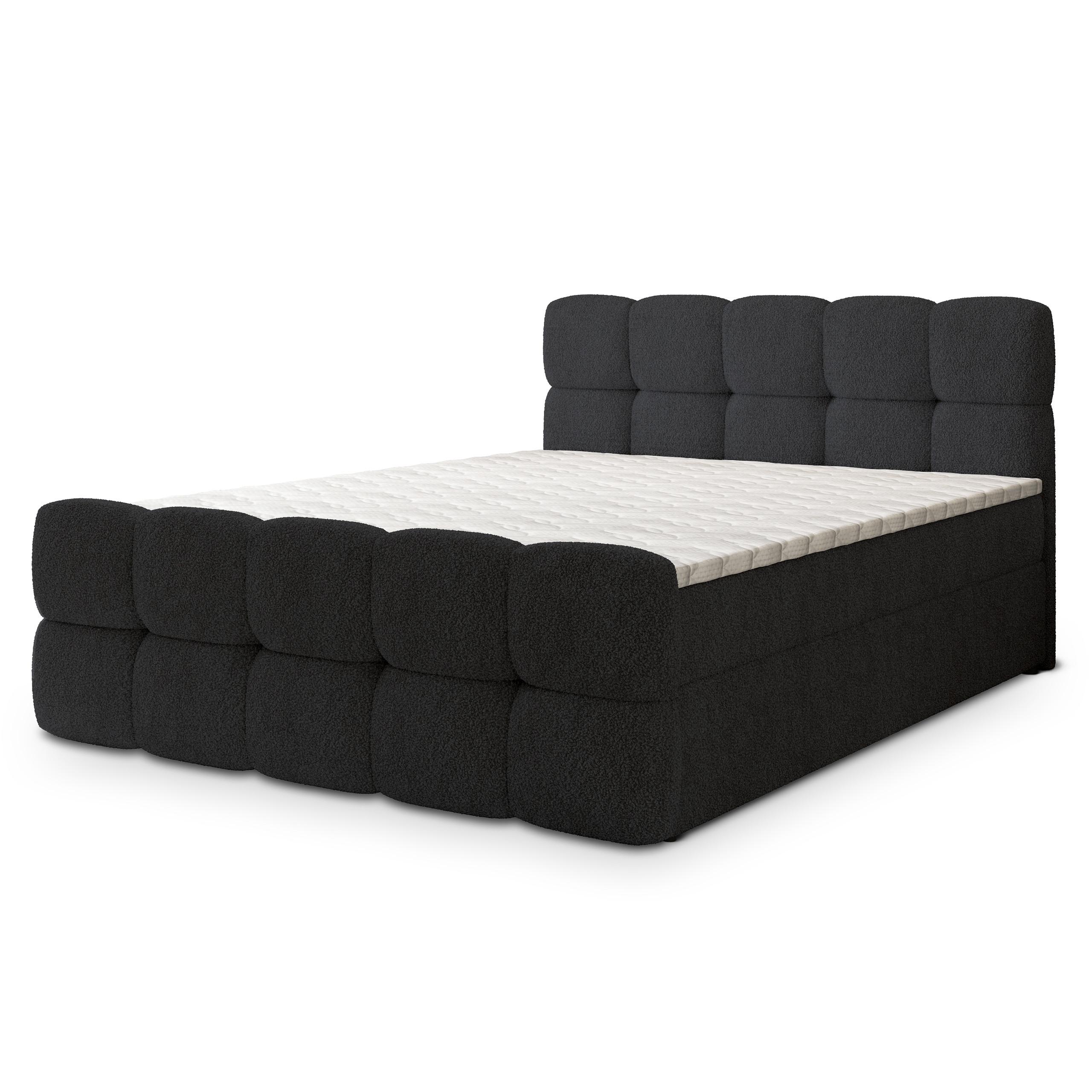 BOXBETT BRUME 180x200 cm mit Matratze und Topper, H2+H3 - Schwarz - Schwarz, Holz (180/200cm) - MASSENO
