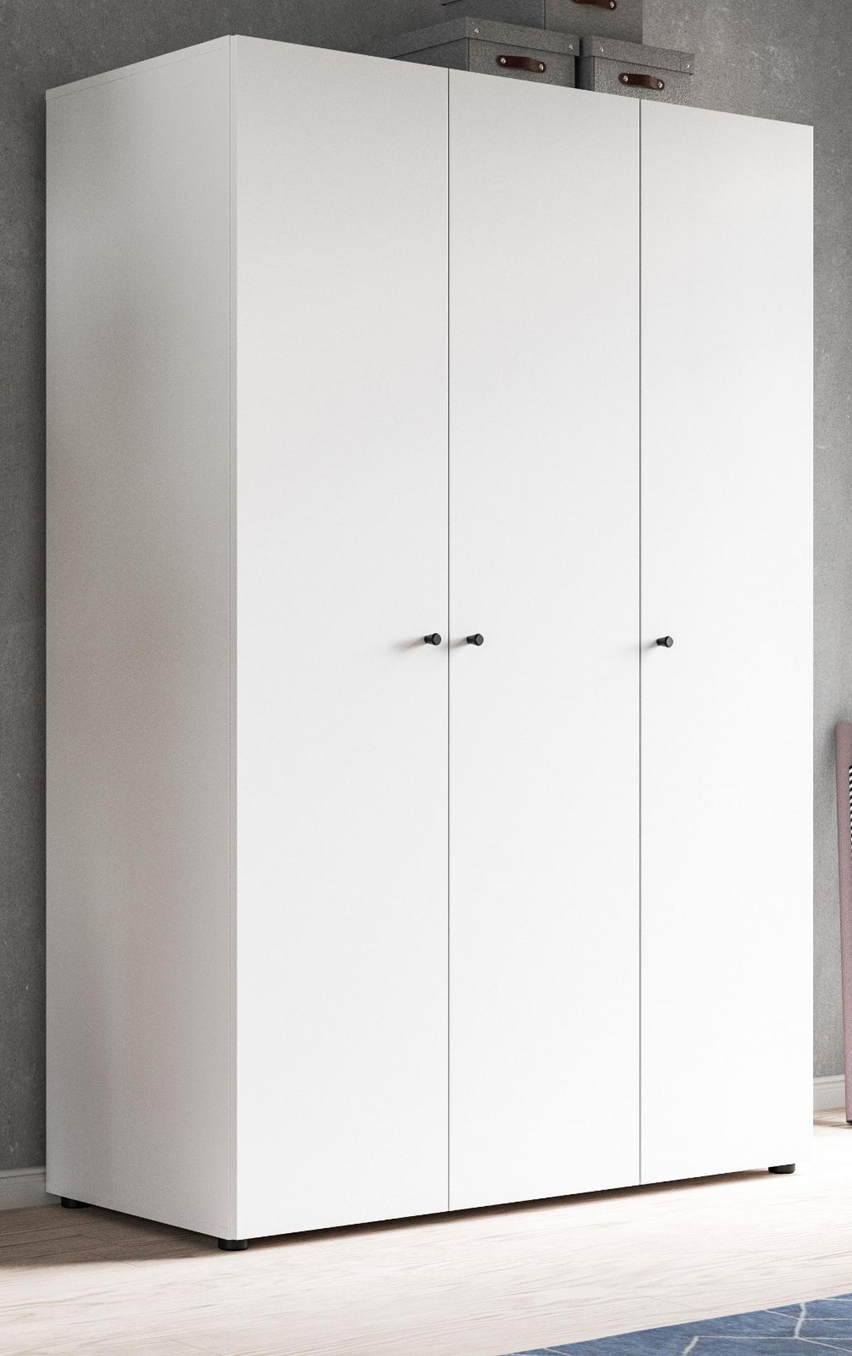 KLEIDERSCHRANK weiß 3-türig 120 cm, Drehtürenschrank mit Kleiderstange - Schwarz/Weiß, Holzwerkstoff/Kunststoff (120/176/51cm) - Inn.Furn