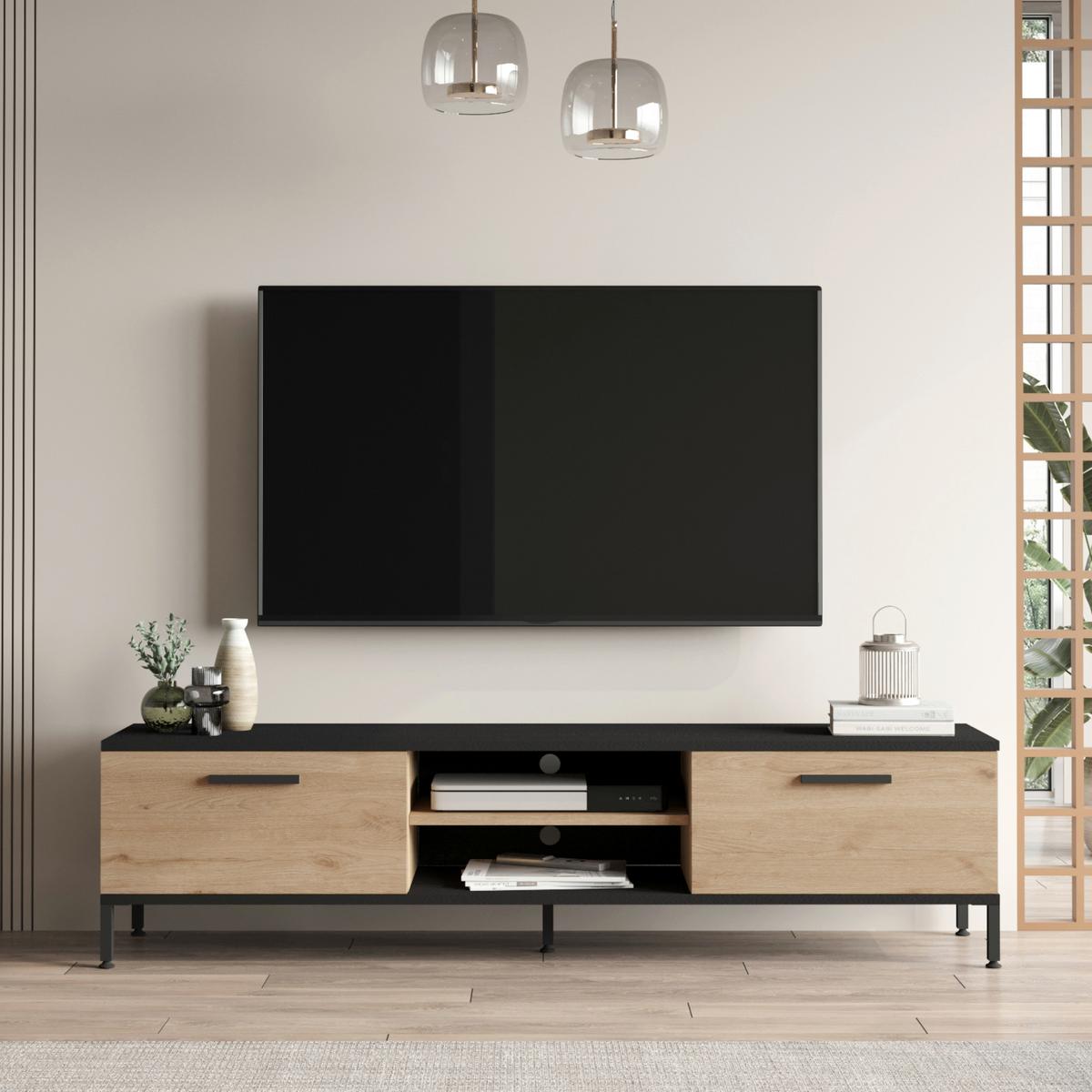 LOWBOARD Lempäälä - Eichefarben, Holzwerkstoff/Metall (160/39/35cm) - [en.casa]