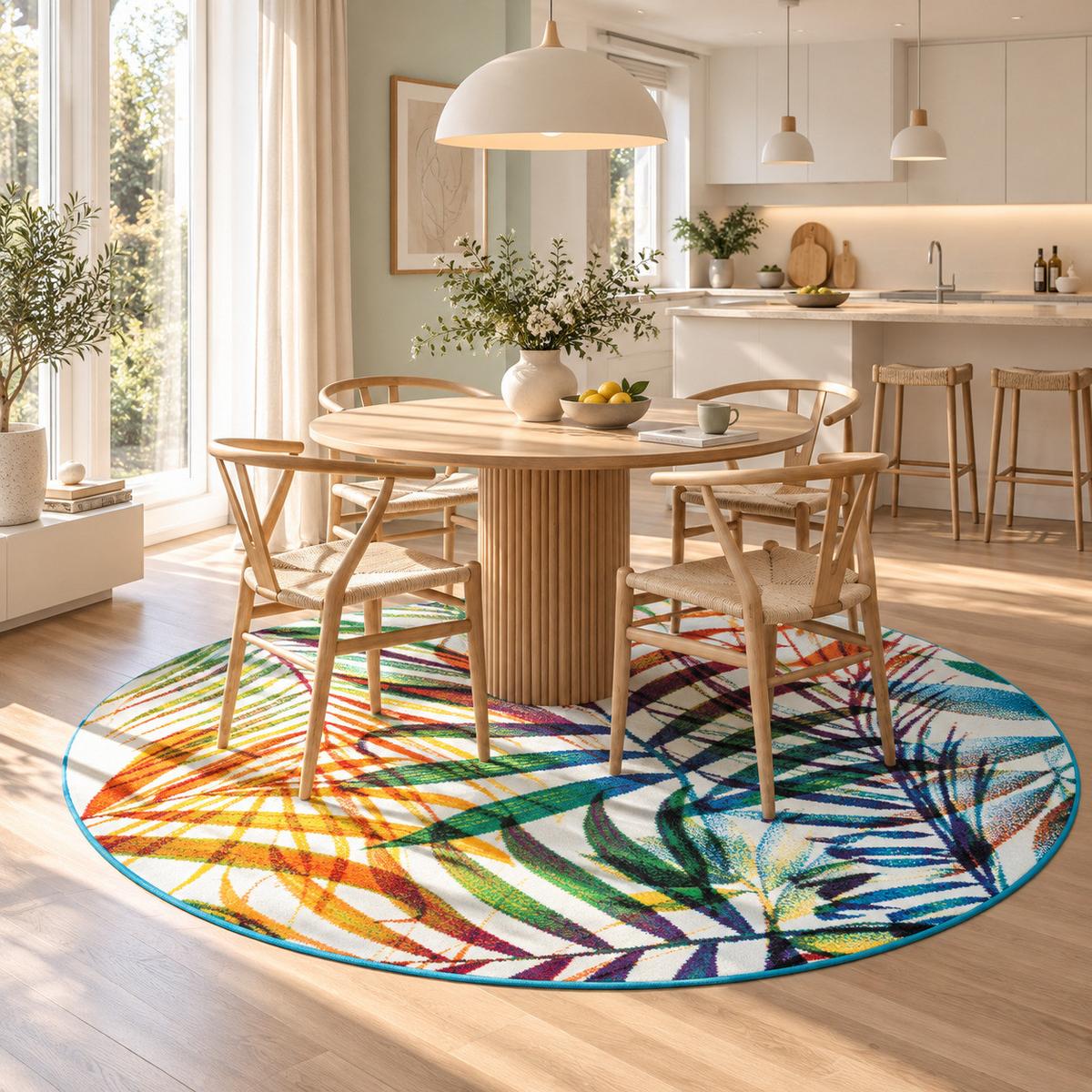 DESIGNER TEPPICH FARO TROPICAL BUNTE ZWEIGE RUND - Multicolor, Textil (200/200cm) - Pergamon