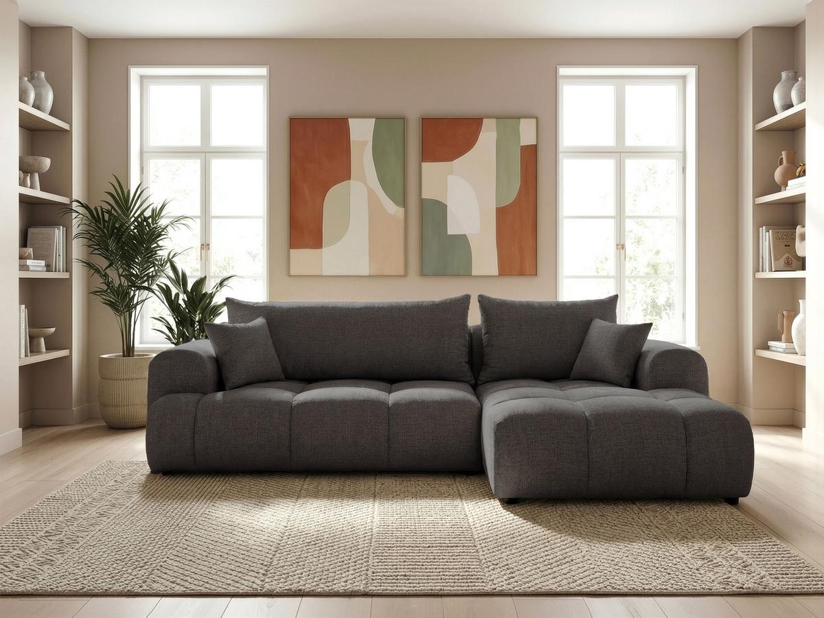 ECKSOFA MILANO Rechts mit Schlaffunktion und Bettkasten Dunkelgrau - Dunkelgrau, Kunststoff/Textil (265/145cm) - Idohome