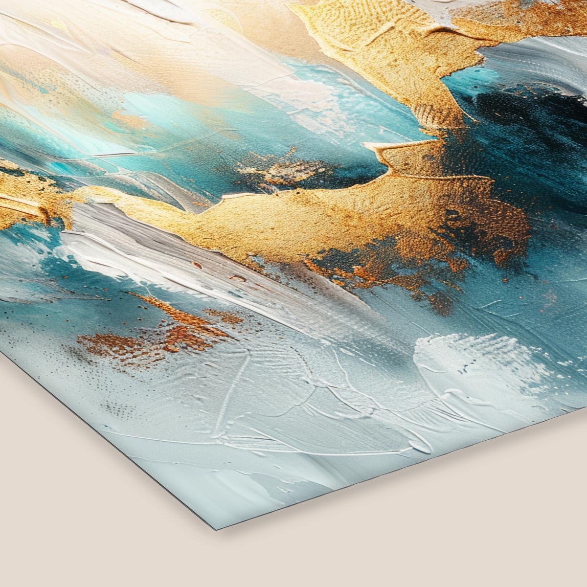 POSTER MIT RAHMENGERAHMTES BILD Abstrakt - Kunst - Gold - Blau 40x40 cm - Petrol, Papier (40/40cm) - MuchoWow