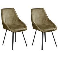 ESSZIMMERSTUHL 2er Set drehbar Samtstoff Grün Terlton - Schwarz/Grün, Textil/Metall (52/89/54cm) - Beliani