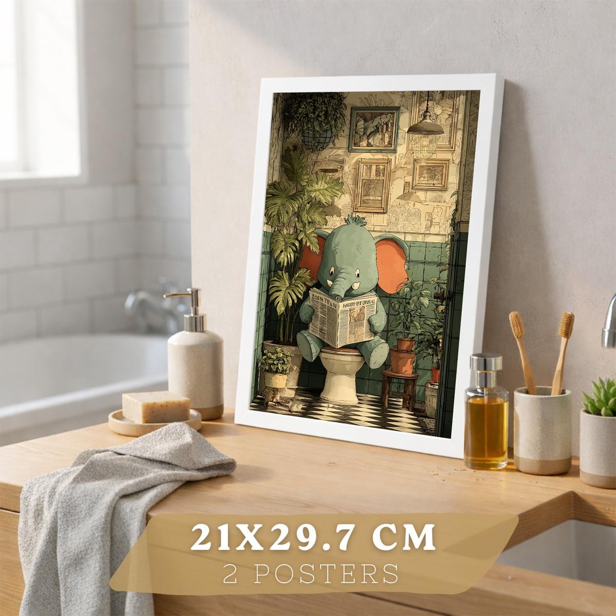 POSTER 2er-Set lustige Badezimmer-Kunstdrucke, Bilder mit lustigen Tieren auf der Toilette, witzige, Badezimmerdekoration, Dusche Weißer Rahmen A4 - Weiß, Papier (29.7/21/3cm) - Nacnic