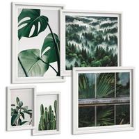BILDER SET 5er Set - 50x50 cm & 20x30 cm & 40x60 cm Weißer Rahmen - Ästhetik tropischer Pflanzen - Weiß, Kunststoff (40/60cm) - TULUP