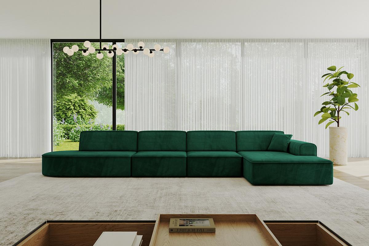 ECKSOFA Ottomane Rechts IREA-L3-v3 - 412x165x77 cm Grün - Dunkelgrün, Holzwerkstoff/Textil (412/165cm) - ALTDECOR