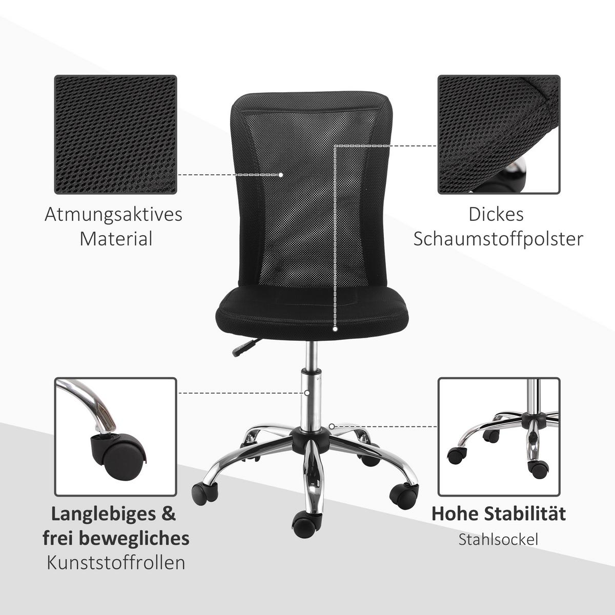 BÜROSTUHL, Ergonomisch, Schwarz - Schwarz, Metall (58/100/43cm) - Vinsetto
