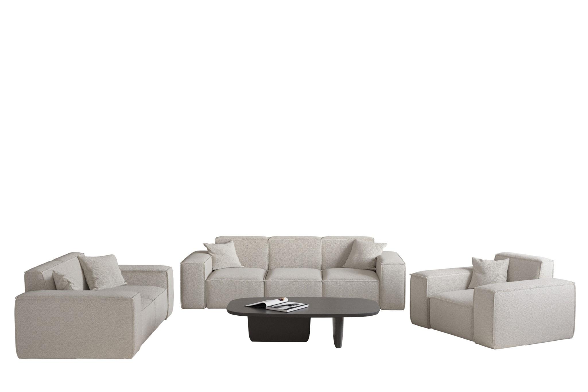 SOFASET Celes Premium 3-2-1 In Ascot - Beige, Holzwerkstoff/Textil (225/73/88cm) - Fun Möbel