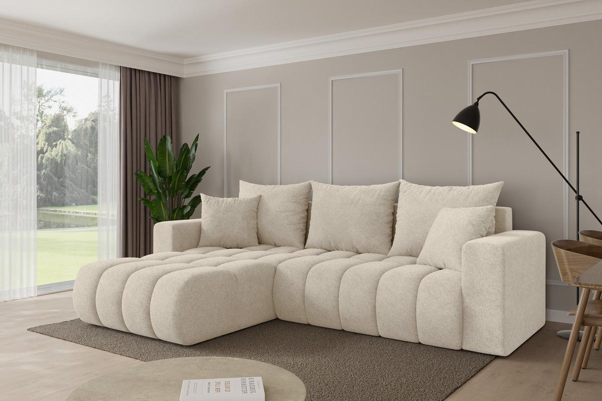 ECKSOFA mit Schlaffunktion Ottomane Links MILA-L-v1 277x195x86 Creme Velours - Creme/Schwarz, Holzwerkstoff/Kunststoff (277/194cm) - ALTDECOR