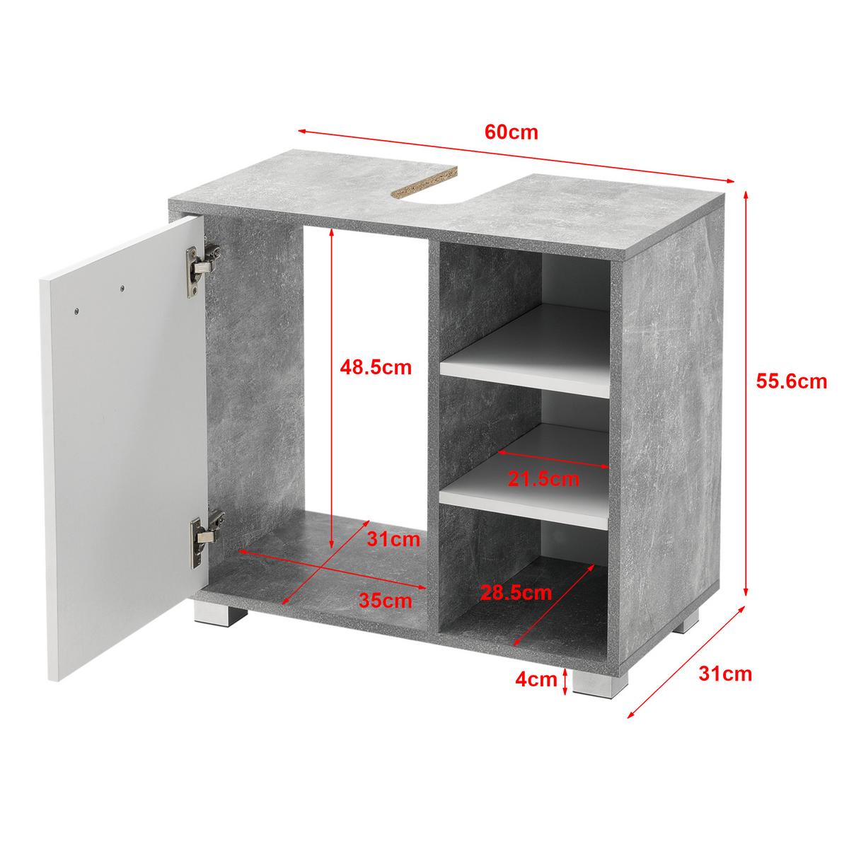 WASCHBECKENUNTERSCHRANK Narvik - Weiß/Grau, Holzwerkstoff (60/55.6/31cm) - [en.casa]