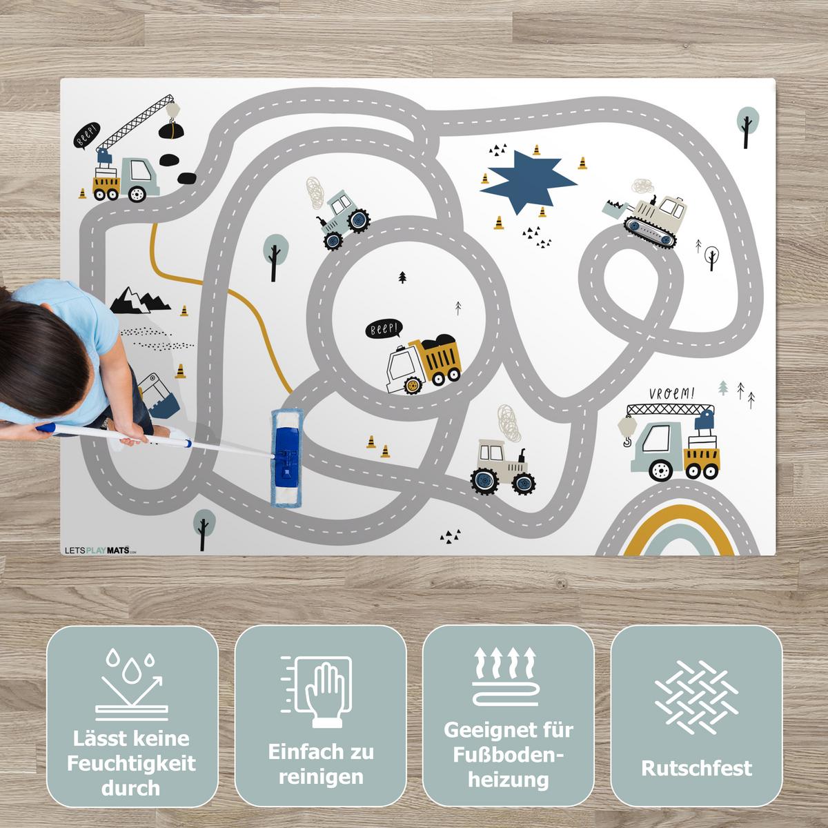 KINDERTEPPICH Baustelle - Bagger - Auto - Regenbogen - Design Spielteppich 180x120 cm - Weiß, Kunststoff (180/0.3cm) - OnlyWow
