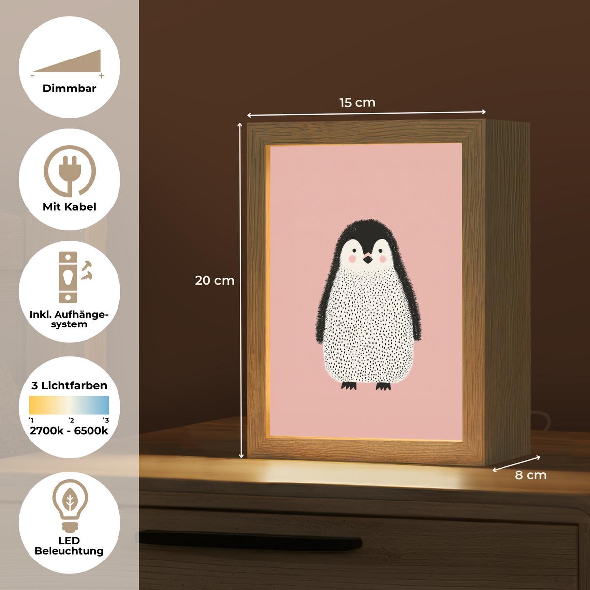 NACHTTISCHLAMPE Pinguin - Punkte - Minimalistisch - Rosa 15x20 cm - Rosa, Holzwerkstoff (8/15/20cm) - OnlyWow