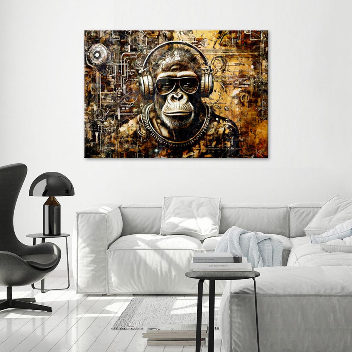 LEINWANDBILD Affe mit Brille 120x80cm - Goldfarben, Textil (120/80cm) - Feeby