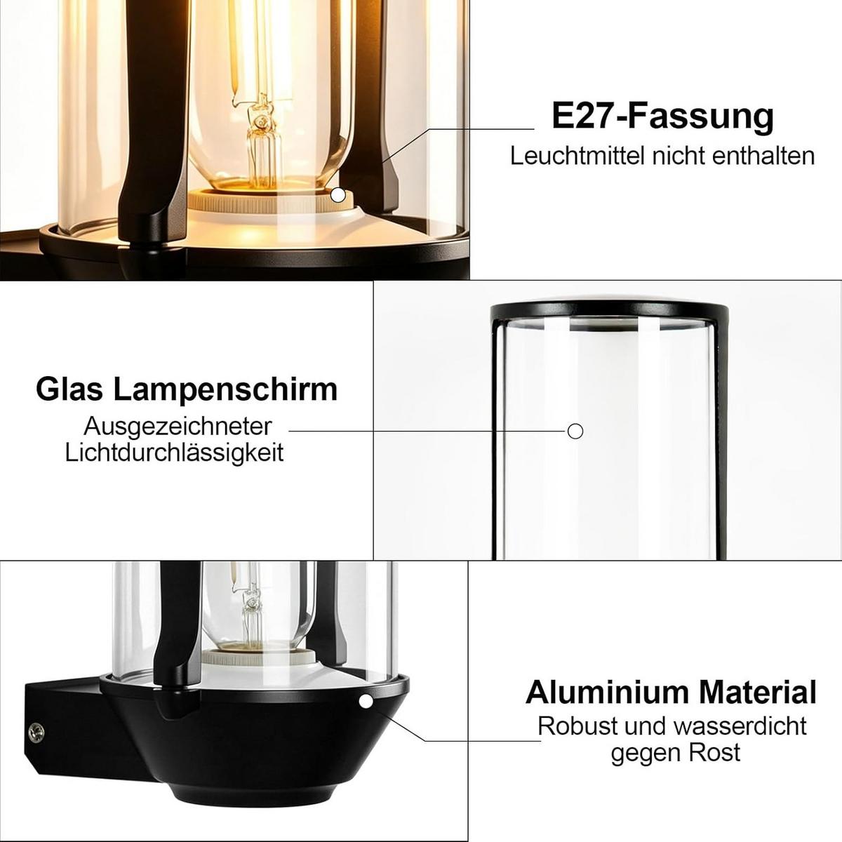 AUSSENWANDLEUCHTE Corenli 12.8/11.8/18.3 cm - Schwarz, Glas/Metall (11.8/18.3/12.8cm) - ZMH