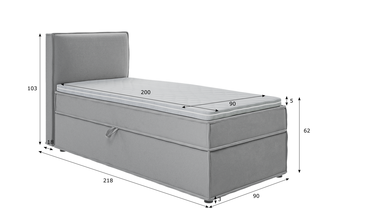 BOXBETT Eclipse 90/200 cm Grau Luxusmicrofaser - Schwarz/Grau, Holz/Kunststoff (90/200cm) - S-Style Möbel