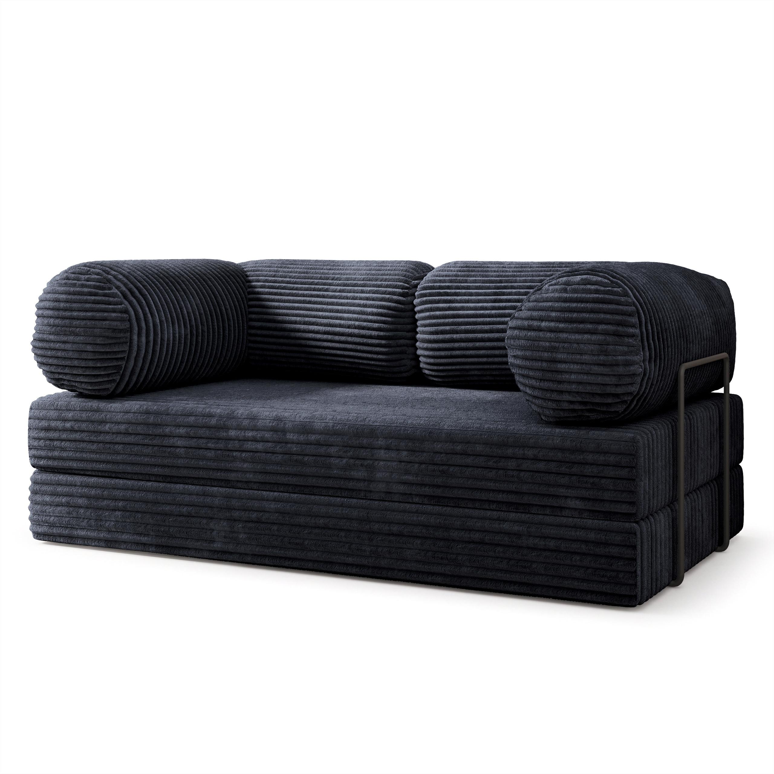 BETTSOFA ALVIO aus Schaumstoff Kordstoff Schwarz Schlaffunktion - Schwarz, Textil (170/68/80cm) - MASSENO