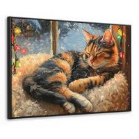 LEINWAND Bilder mit Rahmen - Katze - Weihnachten - Winter - Tier - 120x80 - Bernsteinfarben, Textil (120/80cm) - MuchoWow