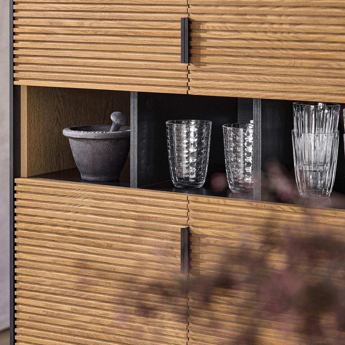 KÜCHENSCHRANK Schwarz-Natur - Schwarz/Naturfarben, Holzwerkstoff/Metall (84/132/40cm) - SoBuy