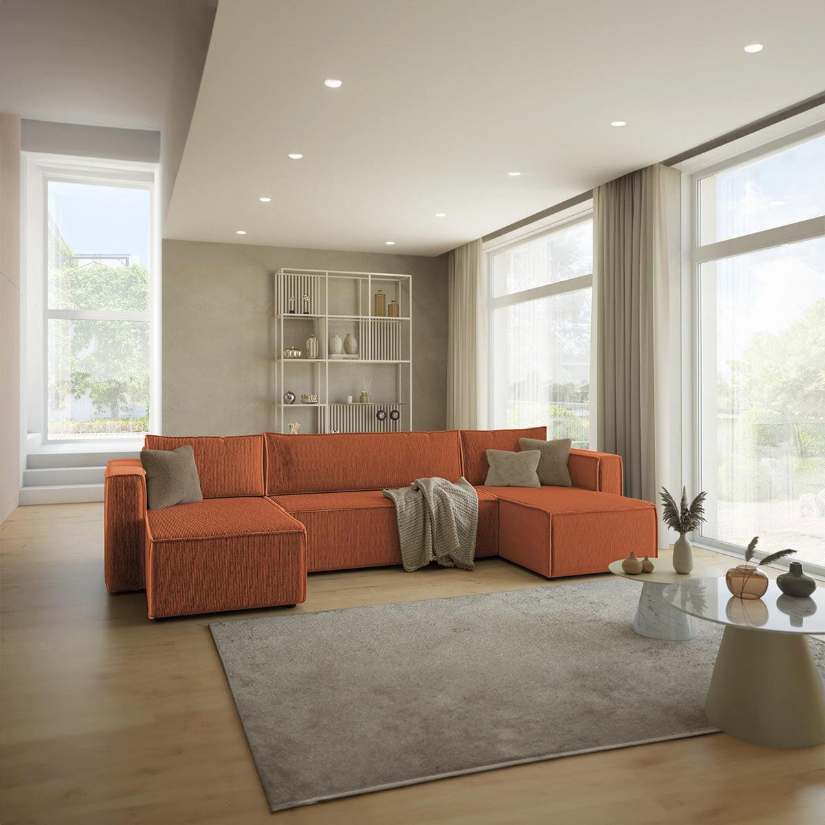 PANORAMASOFA Ezekiel 5 Sitzplätze Orange - Orange, Holz (309/73/145cm) - Petits-meubles
