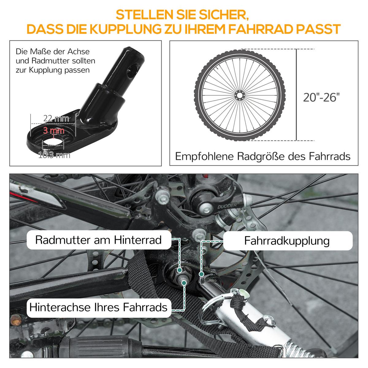 FAHRRADANHÄNGER Lastenanhänger für Fahrrad 40 kg Belastbarkeit Stahl - Schwarz, Metall (71.5/49/139cm) - HOMCOM