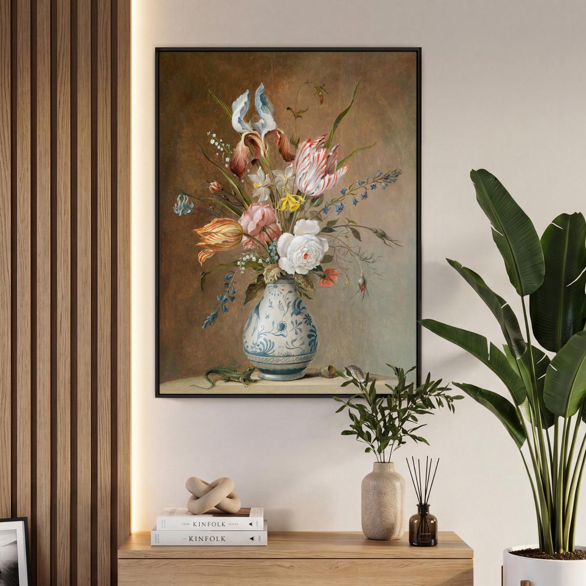 LEINWAND Bilder mit Rahmen - Alte Meister - Blumen - Balthasar van der Ast - 70x100 - Hellbraun, Textil (70/100cm) - MuchoWow