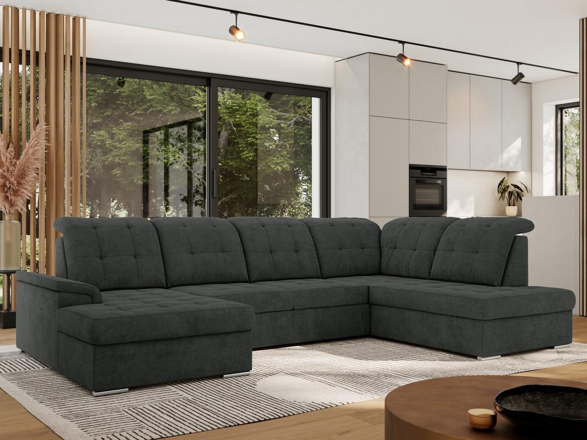 WOHNLANDSCHAFT MADRITO U - Dunkelgrau Struktur - Rechts - Dunkelgrau/Silberfarben, Textil/Metall (323/89/204cm) - MKS