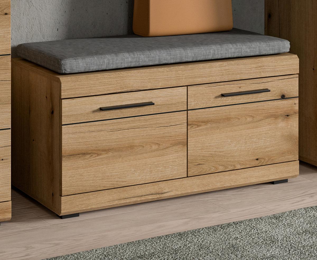 GARDEROBENBANK Evoke Eiche 90 cm, Schuhbank mit Stauraum - Eichefarben/Schwarz, Holzwerkstoff/Kunststoff (90/44/40cm) - Inn.Furn