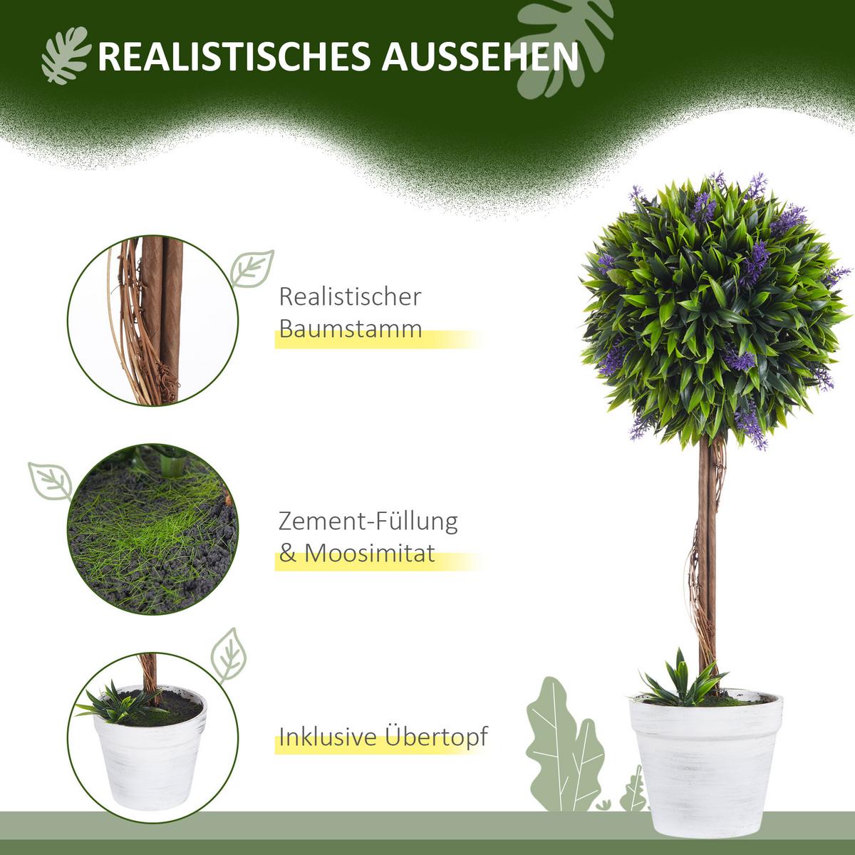 KUNSTPFLANZE Lavendel 2er-Set Künstliche Pflanzen 60 cm Zimmerpflanze Grün - Braun/Weiß, Kunststoff (60cm) - HOMCOM