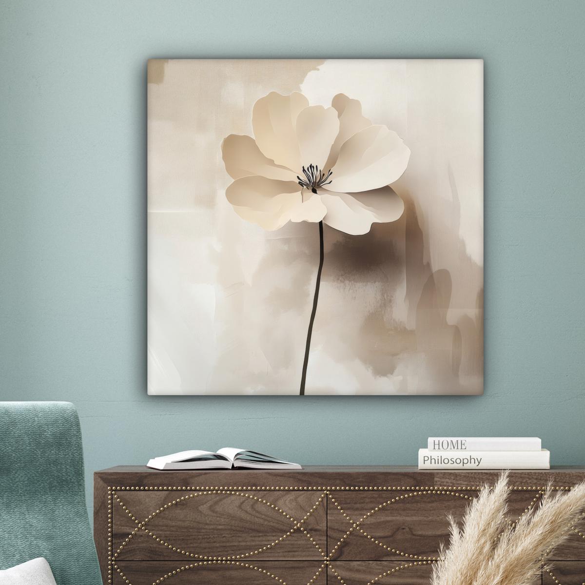 LEINWANDBILD Blume - Beige - Farbe - Schatten Deko Groß 90x90 cm - Creme, Textil (90/90cm) - MuchoWow