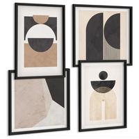 BILDER SET 4er Set - 50x50 cm & 40x60 cm Schwarzer Rahmen - Abstrakte Formen beige braun - Schwarz, Kunststoff (50/50cm) - TULUP