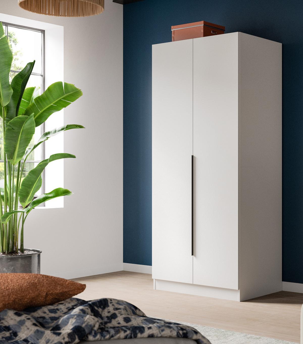 KLEIDERSCHRANK weiß 2-türig 80 x 181 cm, Drehtürenschrank mit Kleiderstange - Schwarz/Weiß, Holzwerkstoff/Kunststoff (80/181/52cm) - Inn.Furn