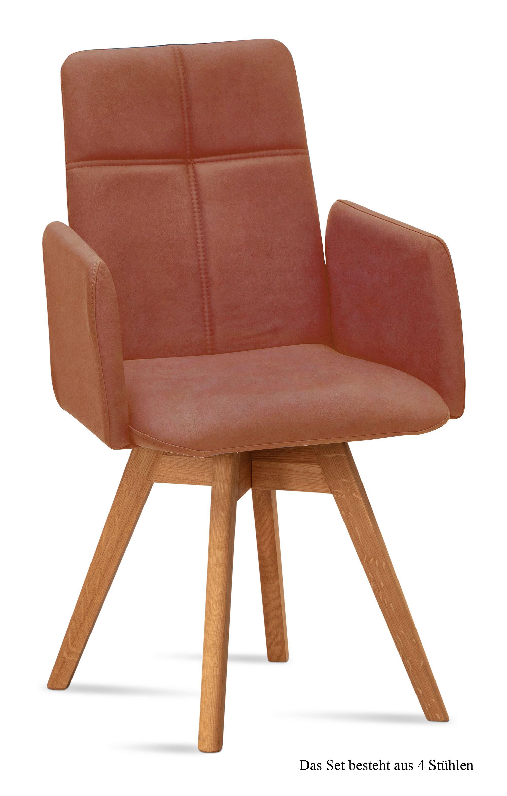 ARMLEHNSTUHL drehbar (4er-Set) Dorey 52x92x60 Eiche geölt/Cognac - Cognac/Eichefarben, Kunststoff (60/92/52cm) - 58aufmkessel