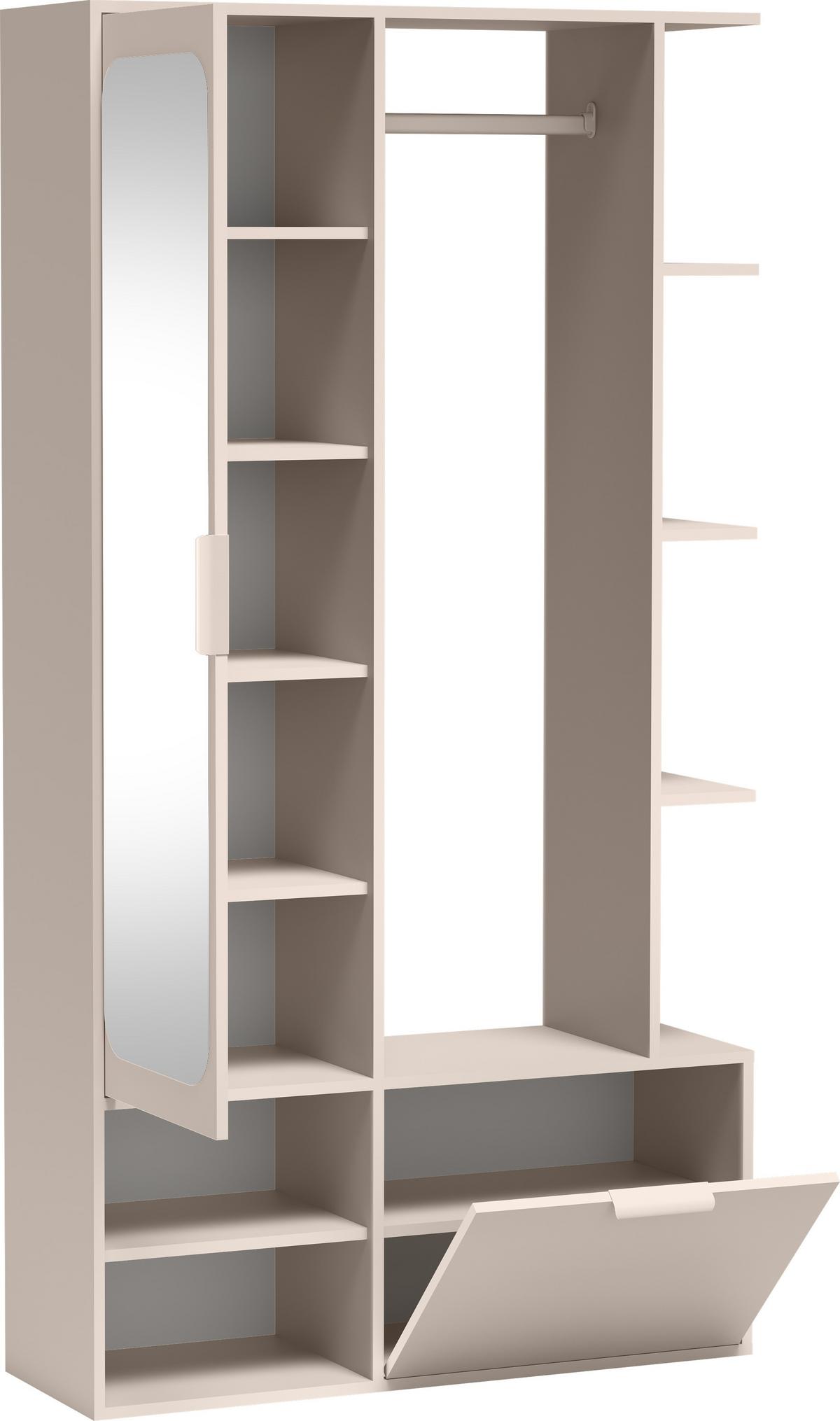 GARDEROBE Mela mit Spiegel, Sitzbank & Kleiderstange – 100/189/33 cm – Kaschmir - Kaschmir/Beige, Holzwerkstoff/Metall (100/189.4/33cm) - WFL GROUP