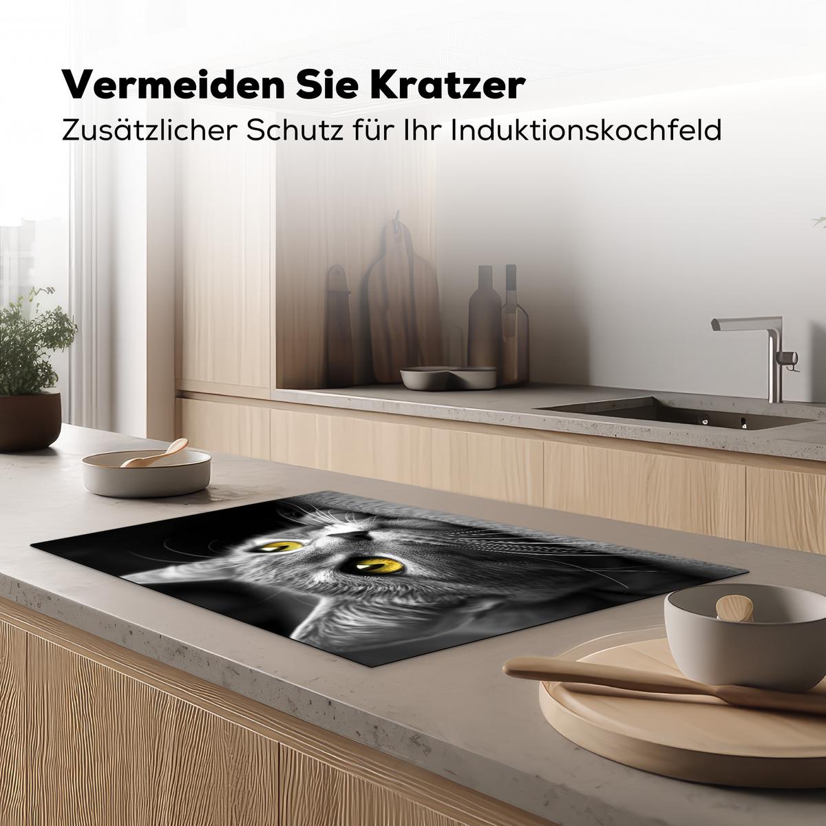 HERDABDECKPLATTE Katze - Grau - Tiere - Katze Abdeckung Ceranfeld 81.2x52 cm - Grau, Kunststoff (81.2/52/0.2cm) - MuchoWow