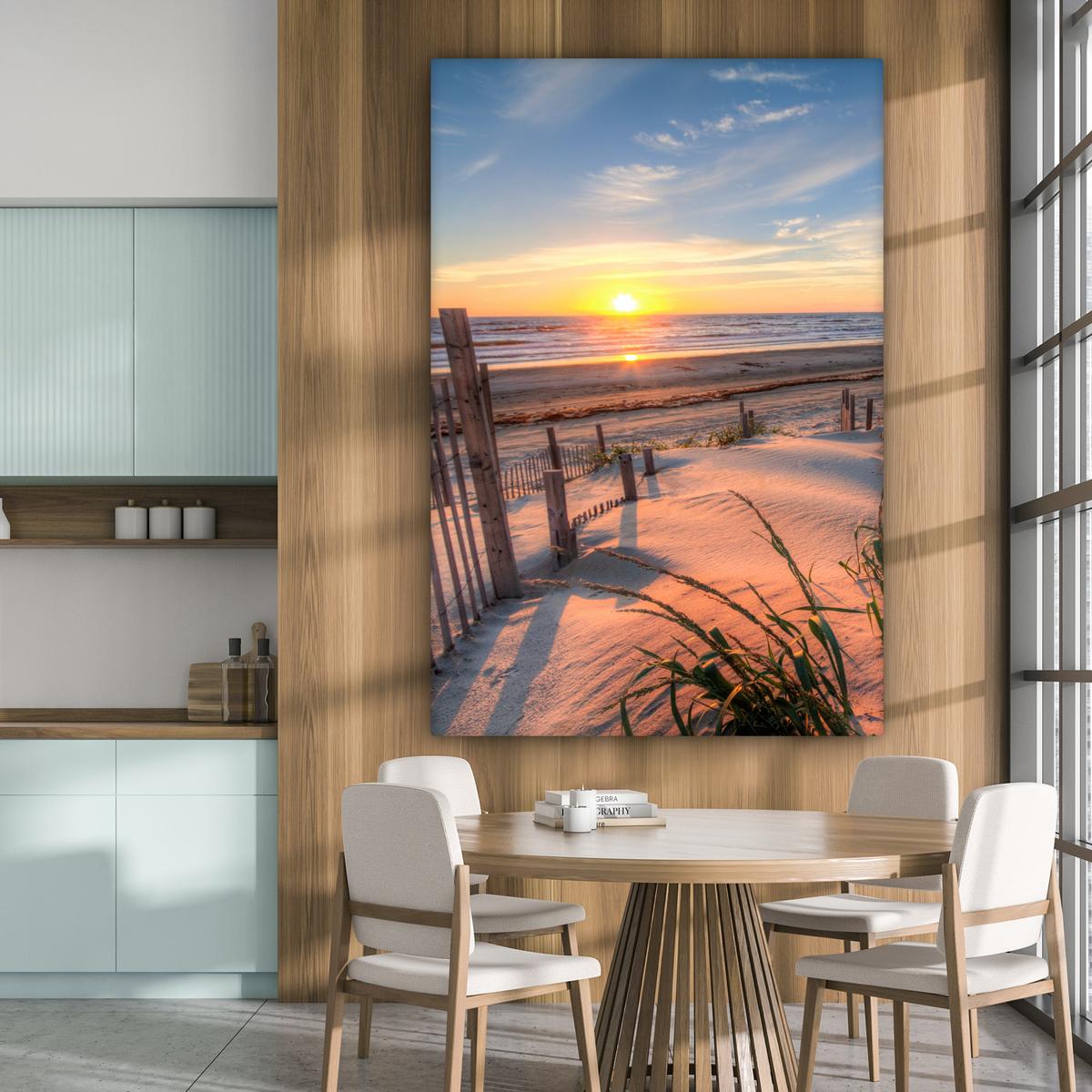 LEINWANDBILD Strand - Meer - Düne - Sonnenuntergang - Landschaft Deko Groß 90x140 cm - Beige, Textil (90/140cm) - MuchoWow