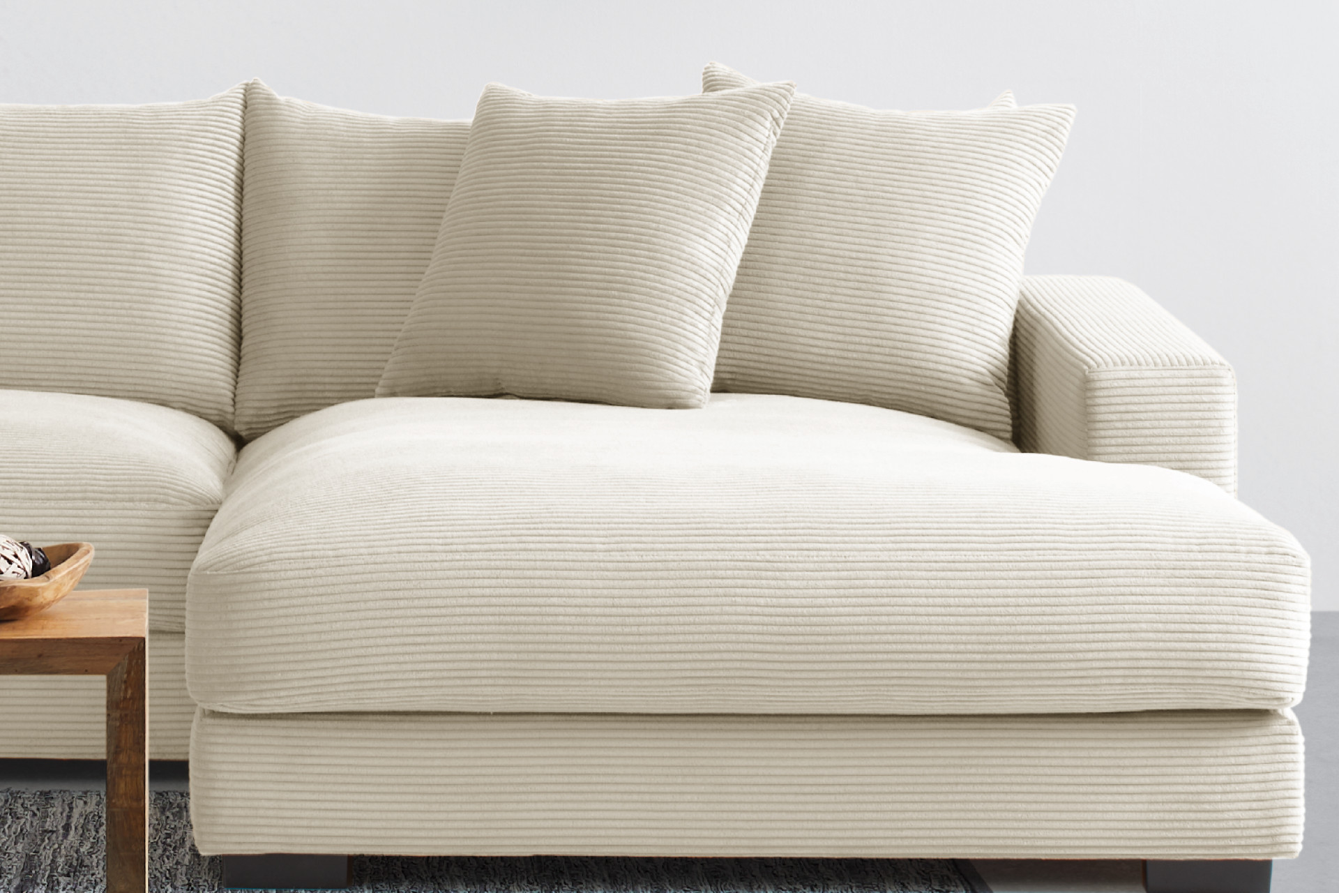 Wohnlandschaft creme inkl. Kissen Bezug Cord breite Sitzfläche