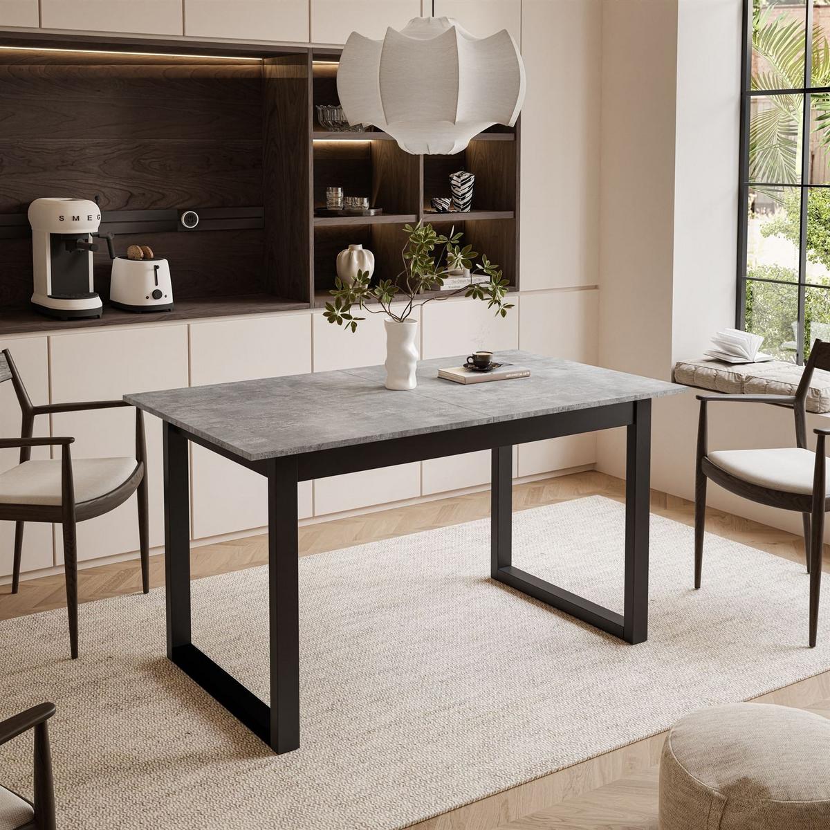 ESSTISCH ARTON II ausziehbarer Tisch 140-195 cm für 6-8 Personen - Schwarz/Grau, Holzwerkstoff/Metall (140/80/77cm) - Lookway
