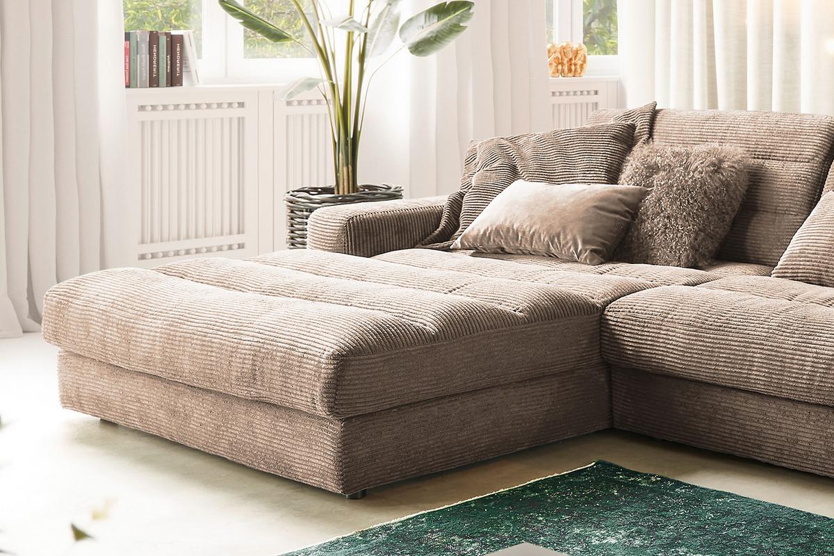 ECKSOFA XL LANA Taupe Cord - Taupe/Schwarz, Textil (416/205cm) - KAWOLA