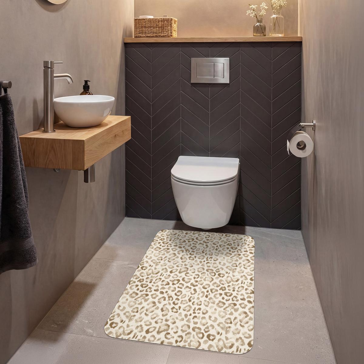 WC-VORLEGER Leopard - Klassisch - Beige Toilettenvorleger 60x90 cm - Hellbraun, Textil (60/1cm) - OnlyWow