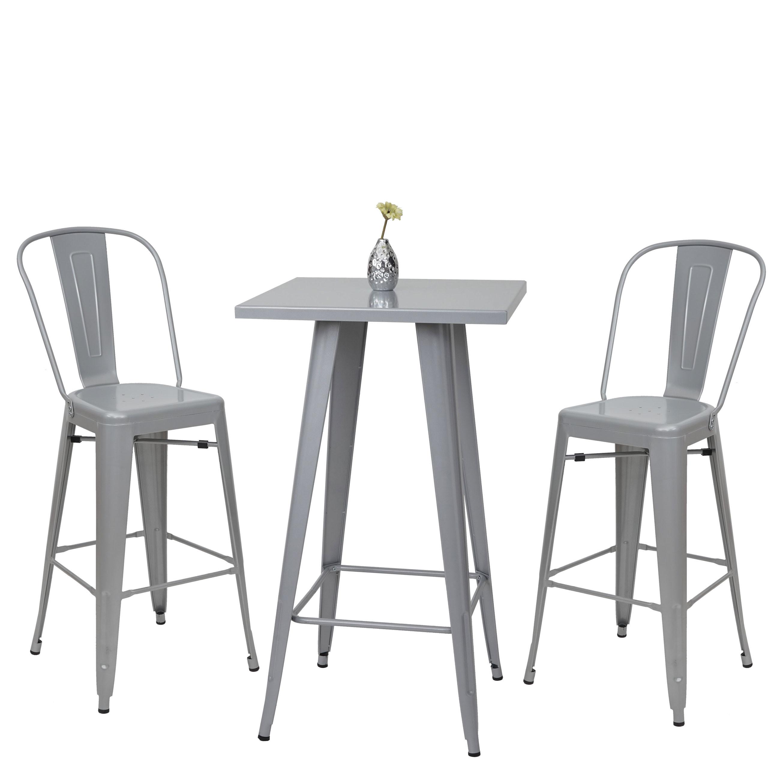 STEHTISCH-SET METALL eckig Grau 3er-Set - Grau, Metall (60/60/105cm) - MCW
