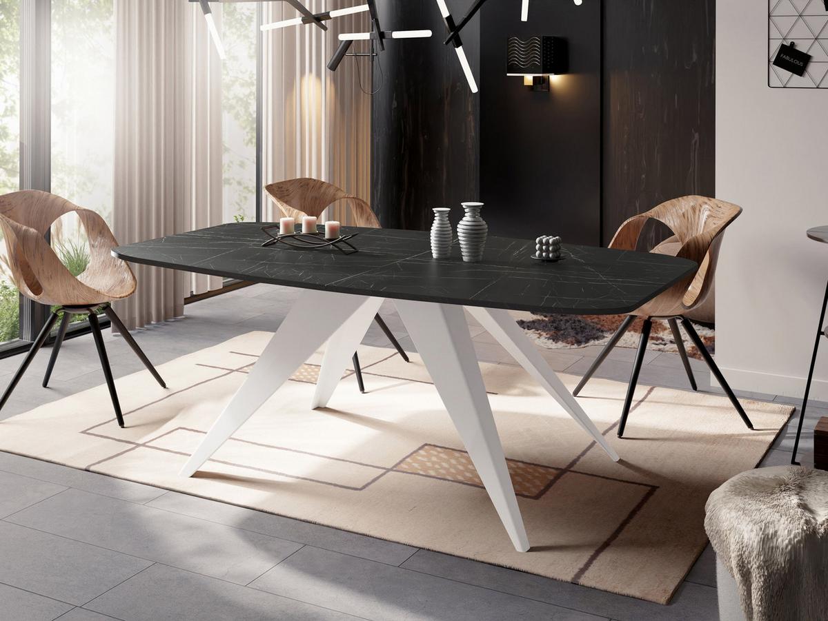 ESSTISCH Fatina rechteckig ausziehbar, Marmor Schwarz 160-198/90/76 cm - Anthrazit/Weiß, Holzwerkstoff/Metall (80/200/76cm) - WFL GROUP